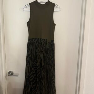 Ted Baker Justine Dress (Olive and Black Midi Dress)